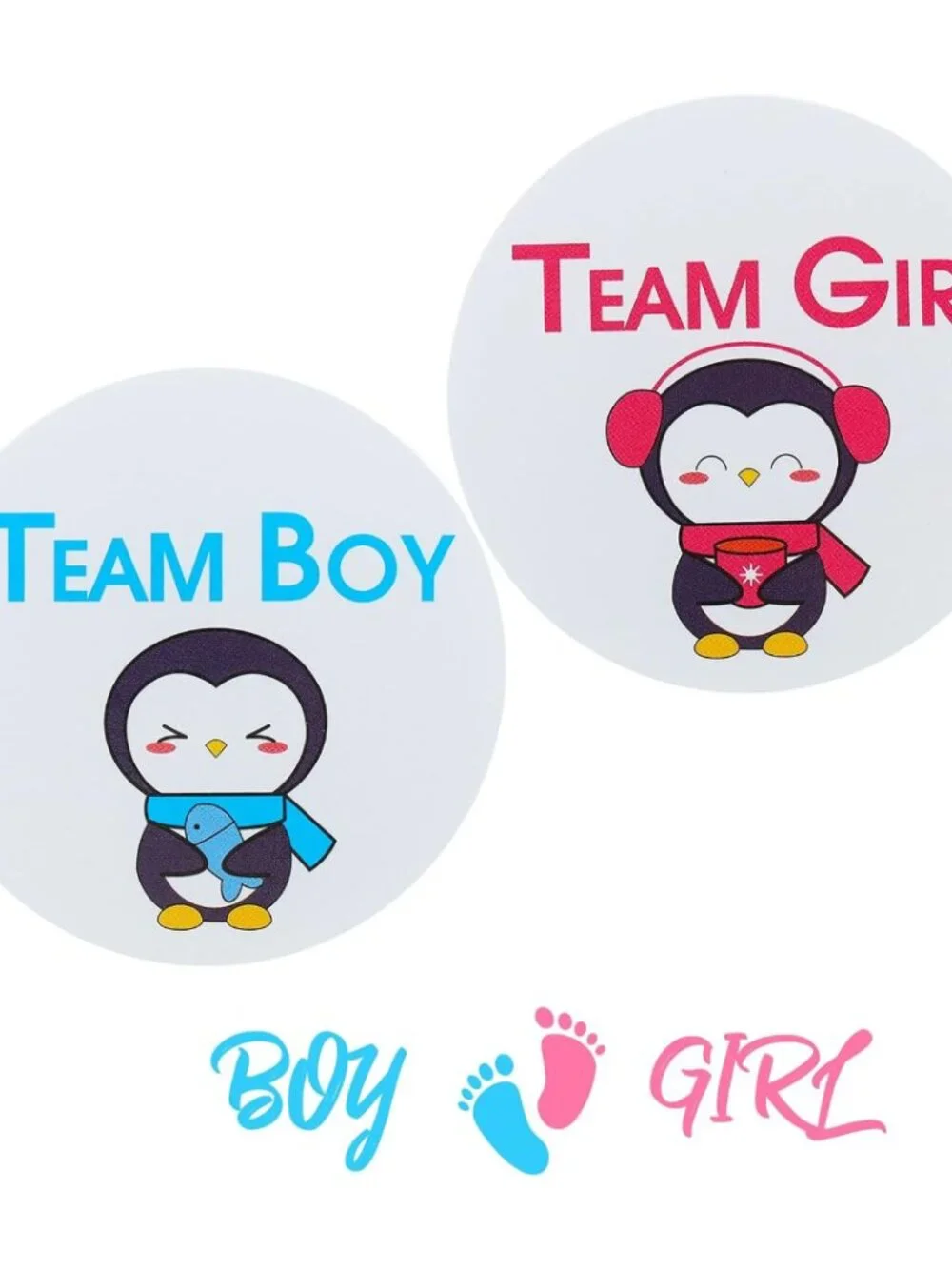 60 Pieces Gender Reveal Penguin Stickers Team Boy or Team Girl